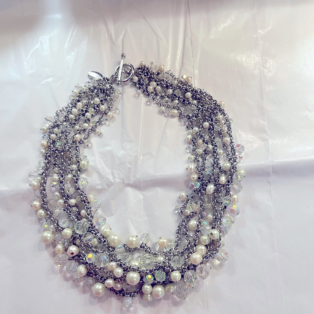 Ann Taylor Pearl And Silver Choker Necklace